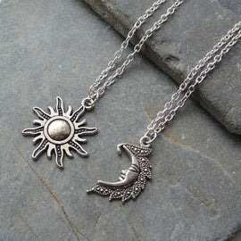 2019 new Silver Sun And Moon Necklaces chain Pair Of Celestial Best Friends Gift For Friend long Necklaces pendants men women