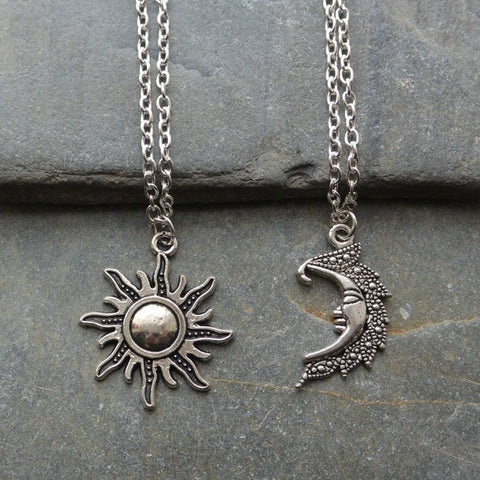 2019 new Silver Sun And Moon Necklaces chain Pair Of Celestial Best Friends Gift For Friend long Necklaces pendants men women