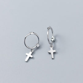 Womens Fashion 100% 925 Solid Sterling Silver Cross Earring Small Drop Earrings For Young Girls Teen Gift Brincos eh230