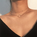 ZCHLGR Choker Necklace Women Two Layers Round Necklaces Gold Color Necklace Chocker Neck Fashion SET