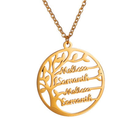 Personalized Tree Of Life Custom Name Necklace Stainless Steel Golden Family Tree Women Letter Necklace Jewelry Couple Gifts