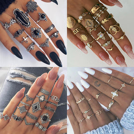 9 Design Boho Vintage Gold Star Midi Moon Rings Set For Women Opal Crystal Midi Finger Ring 2019 Female Bohemian Jewelry Gifts