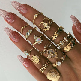 9 Design Boho Vintage Gold Star Midi Moon Rings Set For Women Opal Crystal Midi Finger Ring 2019 Female Bohemian Jewelry Gifts