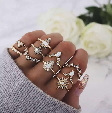 Doocna 20 Style Bohemia Crown Shell Flowers Snake Heart Hollow Geometric Animal High Quality Rings Sets Women Men Party Jewelry