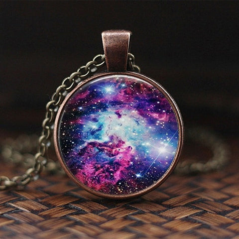 Charming Nebula Necklace Galaxy Space Glass Cabochon Pendant Solar System Jewelry Space Universe Necklace Milky Way Jewelry