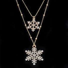 Fashion Gold Rhinestone Snowflake Pendant Necklaces Long Sweater Chain Double Layers Necklace & Pendant Christmas Gift Jewerly