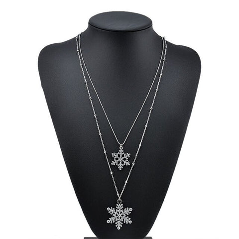 Fashion Gold Rhinestone Snowflake Pendant Necklaces Long Sweater Chain Double Layers Necklace & Pendant Christmas Gift Jewerly