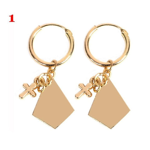 1Pair New Fashion Boho Style Hoop Earrings Cartilage Cross Heart Dangle Drop Ear Rings Trendy Popular Women Jewelry Accessories