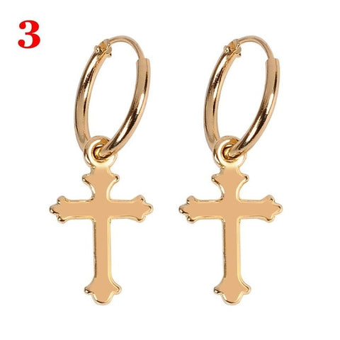 1Pair New Fashion Boho Style Hoop Earrings Cartilage Cross Heart Dangle Drop Ear Rings Trendy Popular Women Jewelry Accessories