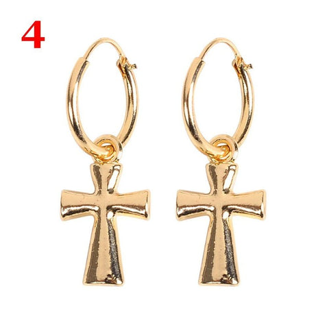 1Pair New Fashion Boho Style Hoop Earrings Cartilage Cross Heart Dangle Drop Ear Rings Trendy Popular Women Jewelry Accessories