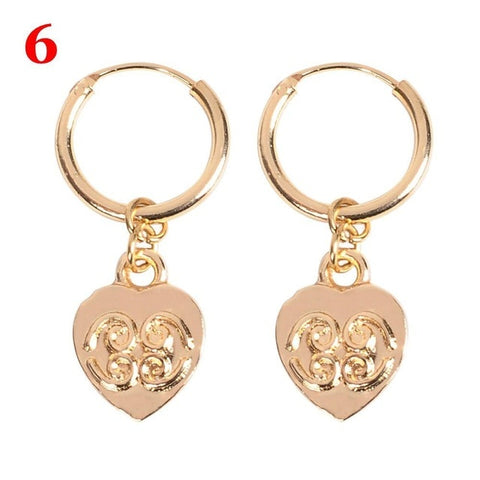 1Pair New Fashion Boho Style Hoop Earrings Cartilage Cross Heart Dangle Drop Ear Rings Trendy Popular Women Jewelry Accessories