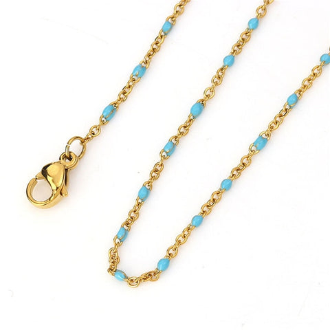 1 PC Fashion Stainless Steel Link Cable Chain Necklace Gold Enamel Trendy Jewelry Gifts 45.5cm & 50cm Long, Chain Size: 2x1.5mm