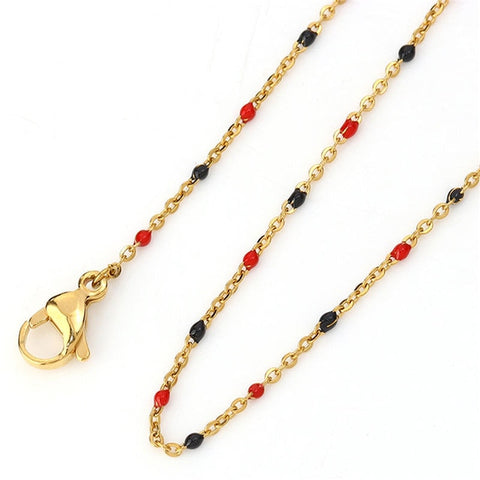 1 PC Fashion Stainless Steel Link Cable Chain Necklace Gold Enamel Trendy Jewelry Gifts 45.5cm & 50cm Long, Chain Size: 2x1.5mm