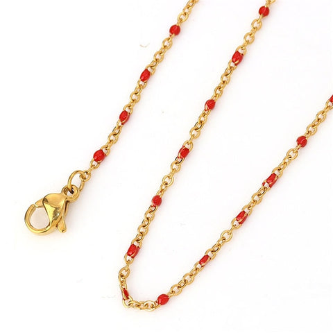 1 PC Fashion Stainless Steel Link Cable Chain Necklace Gold Enamel Trendy Jewelry Gifts 45.5cm & 50cm Long, Chain Size: 2x1.5mm