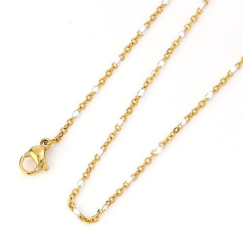 1 PC Fashion Stainless Steel Link Cable Chain Necklace Gold Enamel Trendy Jewelry Gifts 45.5cm & 50cm Long, Chain Size: 2x1.5mm