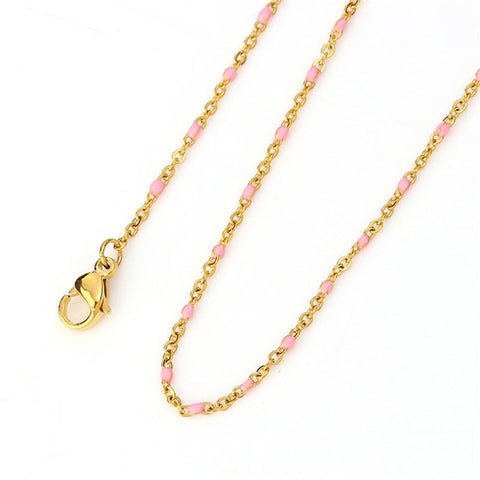 1 PC Fashion Stainless Steel Link Cable Chain Necklace Gold Enamel Trendy Jewelry Gifts 45.5cm & 50cm Long, Chain Size: 2x1.5mm