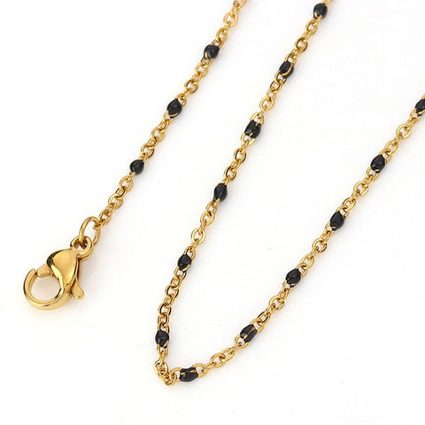 1 PC Fashion Stainless Steel Link Cable Chain Necklace Gold Enamel Trendy Jewelry Gifts 45.5cm & 50cm Long, Chain Size: 2x1.5mm