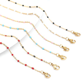 1 PC Fashion Stainless Steel Link Cable Chain Necklace Gold Enamel Trendy Jewelry Gifts 45.5cm & 50cm Long, Chain Size: 2x1.5mm