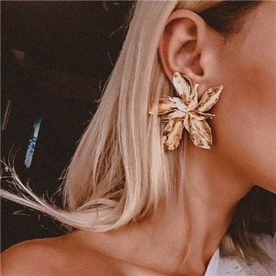 Docona Trendy Metal Gold Silver Star Flower Geometry Butterfly Big Long Drop Dangle Earrings for Women Party Jewelry Brincos