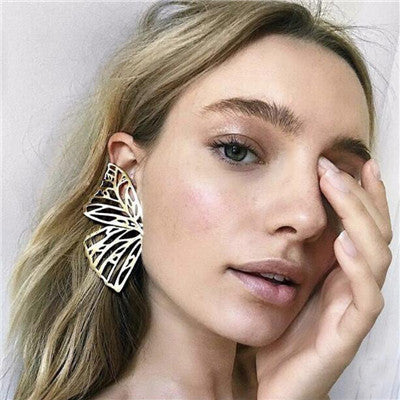 Docona Trendy Metal Gold Silver Star Flower Geometry Butterfly Big Long Drop Dangle Earrings for Women Party Jewelry Brincos