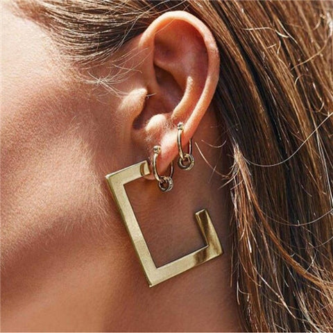 Docona Trendy Metal Gold Silver Star Flower Geometry Butterfly Big Long Drop Dangle Earrings for Women Party Jewelry Brincos