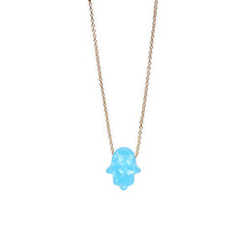 Blue White Opal Hamsa Necklace Hand Fatima Pendant Necklace Transparent Chain Choker Women Jewelry Collier 2019 Fashion