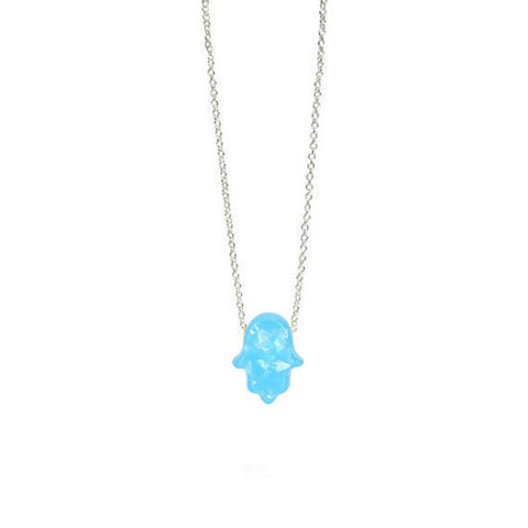 Blue White Opal Hamsa Necklace Hand Fatima Pendant Necklace Transparent Chain Choker Women Jewelry Collier 2019 Fashion