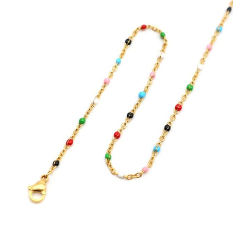 1 PC Fashion Stainless Steel Link Cable Chain Necklace Gold Enamel Trendy Jewelry Gifts 45.5cm & 50cm Long, Chain Size: 2x1.5mm