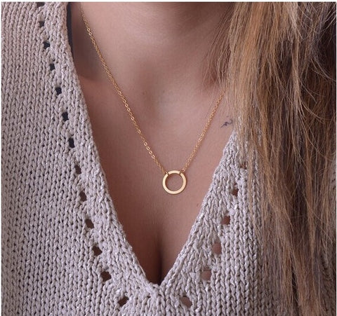 Hottest Fashion Casual Personality Circle Lariat Pendant Gold Color Necklace High Quality Simple Choker Necklaces Women