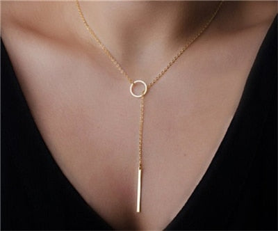 Hottest Fashion Casual Personality Circle Lariat Pendant Gold Color Necklace High Quality Simple Choker Necklaces Women