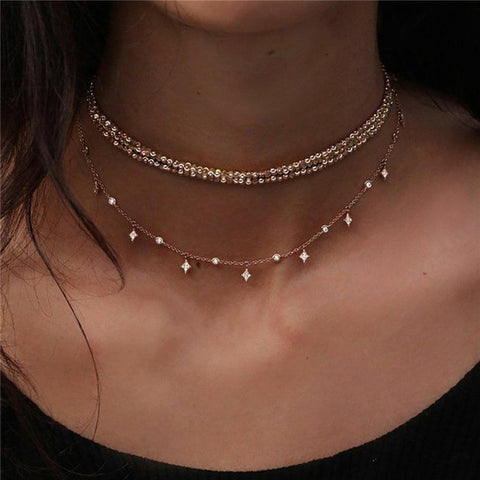 MAA-OE Bohemian Multi layer Pendant Necklaces For Women Fashion 2019 Golden Crystal Charm Chains Necklace Jewelry Wholesale