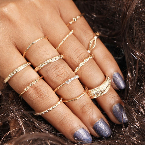 LETAPI 11 Pcs/Set Simple Design Round Gold Color Rings Set For Women Handmade Geometry Finger Ring Set Female Jewelry Gifts