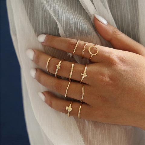 LETAPI 11 Pcs/Set Simple Design Round Gold Color Rings Set For Women Handmade Geometry Finger Ring Set Female Jewelry Gifts