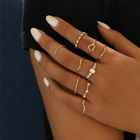 LETAPI 11 Pcs/Set Simple Design Round Gold Color Rings Set For Women Handmade Geometry Finger Ring Set Female Jewelry Gifts