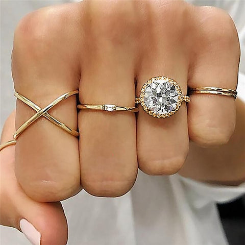 LETAPI 11 Pcs/Set Simple Design Round Gold Color Rings Set For Women Handmade Geometry Finger Ring Set Female Jewelry Gifts