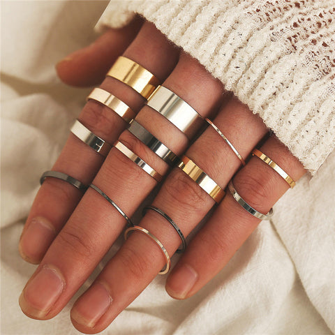 LETAPI 11 Pcs/Set Simple Design Round Gold Color Rings Set For Women Handmade Geometry Finger Ring Set Female Jewelry Gifts