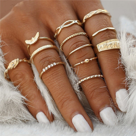 LETAPI 11 Pcs/Set Simple Design Round Gold Color Rings Set For Women Handmade Geometry Finger Ring Set Female Jewelry Gifts