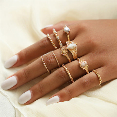 LETAPI 11 Pcs/Set Simple Design Round Gold Color Rings Set For Women Handmade Geometry Finger Ring Set Female Jewelry Gifts