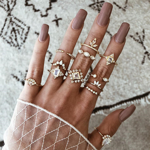 LETAPI 11 Pcs/Set Simple Design Round Gold Color Rings Set For Women Handmade Geometry Finger Ring Set Female Jewelry Gifts