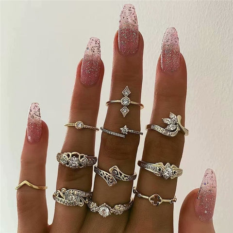 LETAPI 11 Pcs/Set Simple Design Round Gold Color Rings Set For Women Handmade Geometry Finger Ring Set Female Jewelry Gifts