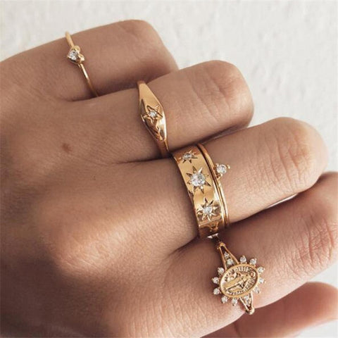 LETAPI 11 Pcs/Set Simple Design Round Gold Color Rings Set For Women Handmade Geometry Finger Ring Set Female Jewelry Gifts