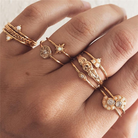 LETAPI 11 Pcs/Set Simple Design Round Gold Color Rings Set For Women Handmade Geometry Finger Ring Set Female Jewelry Gifts