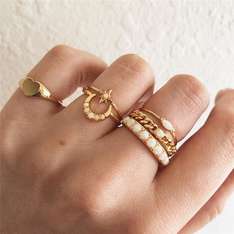 LETAPI 11 Pcs/Set Simple Design Round Gold Color Rings Set For Women Handmade Geometry Finger Ring Set Female Jewelry Gifts