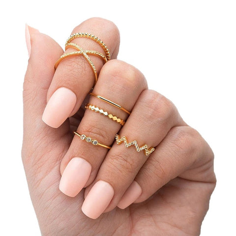 LETAPI 11 Pcs/Set Simple Design Round Gold Color Rings Set For Women Handmade Geometry Finger Ring Set Female Jewelry Gifts