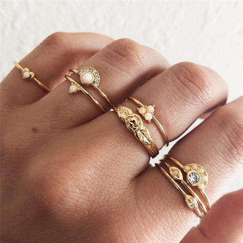 LETAPI 11 Pcs/Set Simple Design Round Gold Color Rings Set For Women Handmade Geometry Finger Ring Set Female Jewelry Gifts