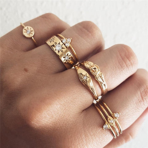 LETAPI 11 Pcs/Set Simple Design Round Gold Color Rings Set For Women Handmade Geometry Finger Ring Set Female Jewelry Gifts