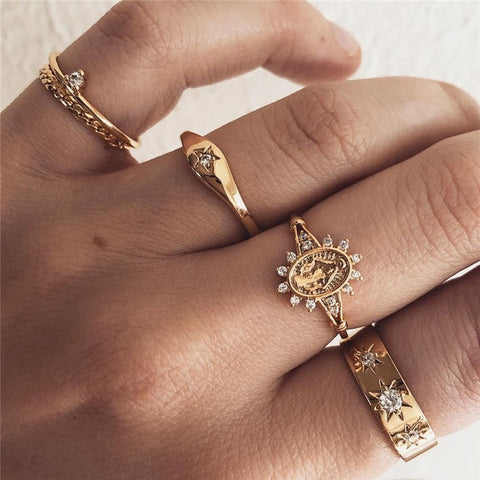 LETAPI 11 Pcs/Set Simple Design Round Gold Color Rings Set For Women Handmade Geometry Finger Ring Set Female Jewelry Gifts