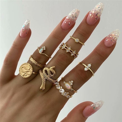 LETAPI 11 Pcs/Set Simple Design Round Gold Color Rings Set For Women Handmade Geometry Finger Ring Set Female Jewelry Gifts