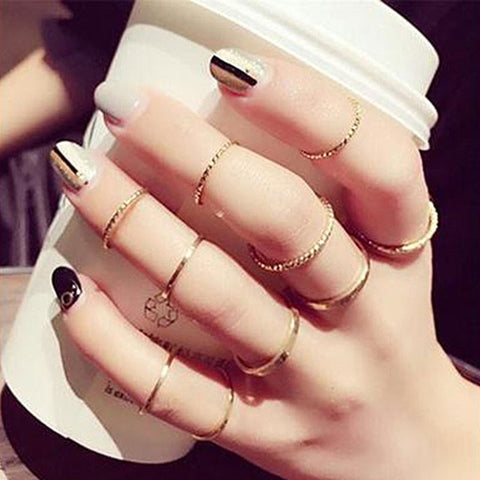 LETAPI 11 Pcs/Set Simple Design Round Gold Color Rings Set For Women Handmade Geometry Finger Ring Set Female Jewelry Gifts