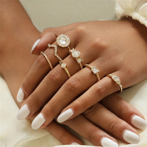 LETAPI 11 Pcs/Set Simple Design Round Gold Color Rings Set For Women Handmade Geometry Finger Ring Set Female Jewelry Gifts